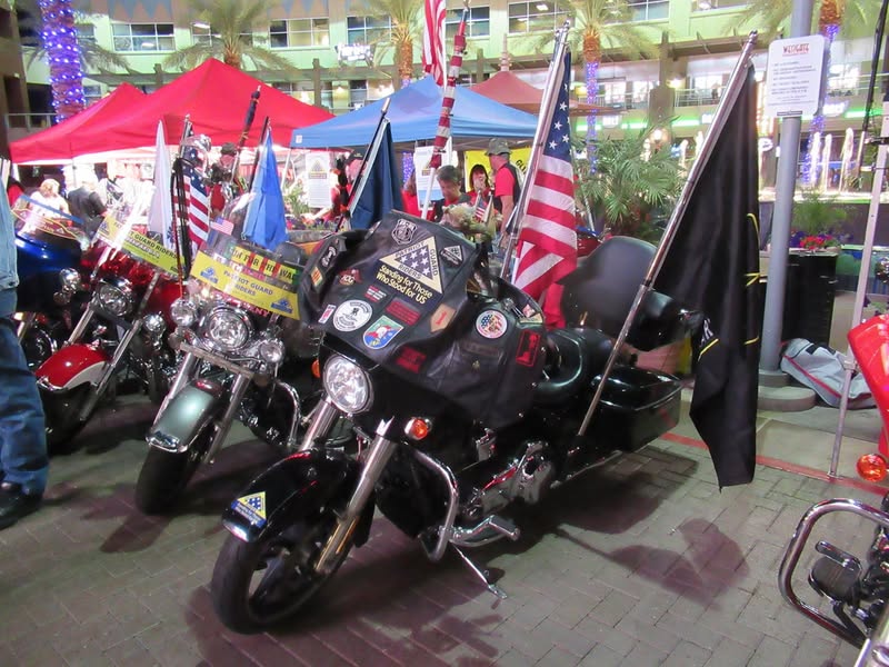 I went to our bike night this evening as it's theme was to honor Veterans. A lot of patriotic bikes, veteran license plates, and even the last surviving vet from Pearl Harbor. A few medals on display as well.