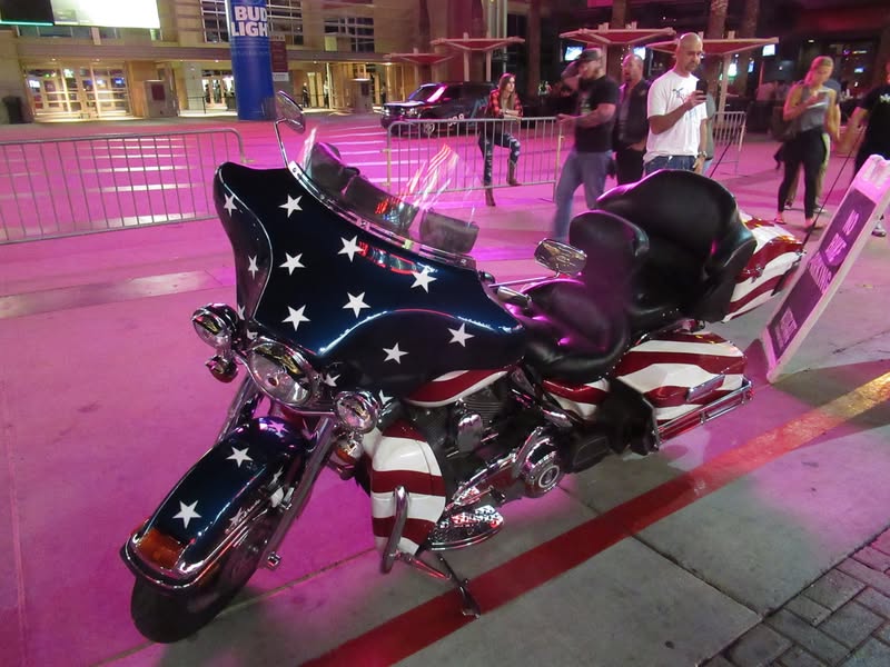 I went to our bike night this evening as it's theme was to honor Veterans. A lot of patriotic bikes, veteran license plates, and even the last surviving vet from Pearl Harbor. A few medals on display as well.