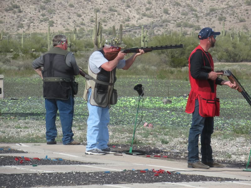 I got to hook up today with Gary Pack an old golfing buddy from when I lived in McMinnville, OR. It's been 22 years! He is here in AZ participating in a couple of trap shooting  tournaments. I've never actually been to a trap tourney before so I enjoyed the new experience. He also happens to be a very good shot. I also captioned the pics. I forgot to take any pics at dinner but it was really an enjoyable visit!