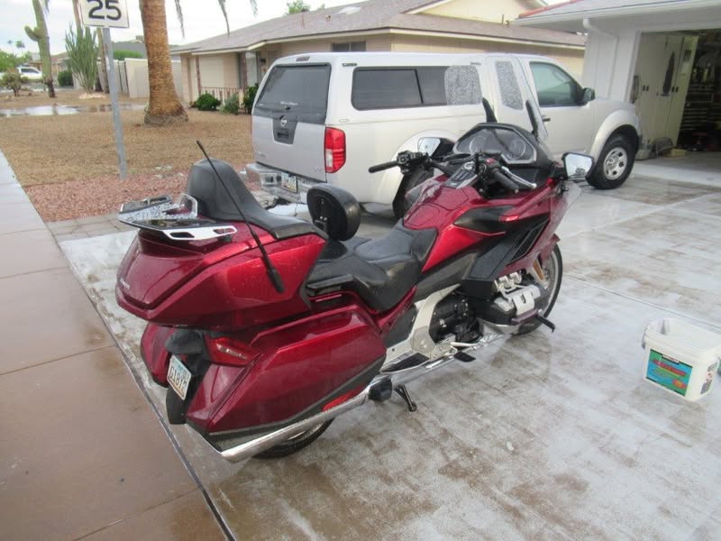A rare pleasure here in AZ!  Having just returned from a 5,800 mile ride I was able to let my bike sit in a soft rain for 15 minutes to soften the bugs. Usually I'm trying to rinse off the soap before it dries as I run for the hose.