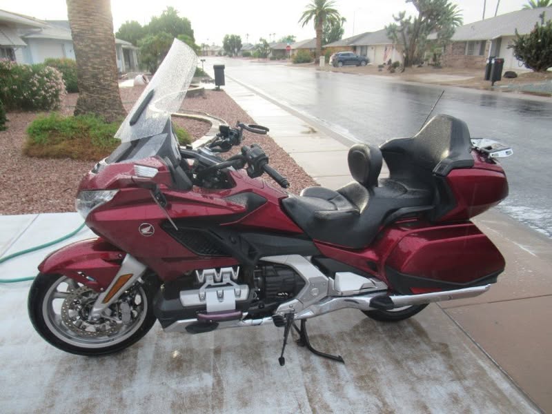 A rare pleasure here in AZ!  Having just returned from a 5,800 mile ride I was able to let my bike sit in a soft rain for 15 minutes to soften the bugs. Usually I'm trying to rinse off the soap before it dries as I run for the hose.