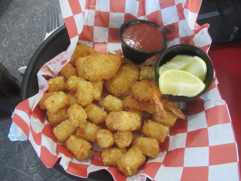 My six shrimp and the manly tater tots.