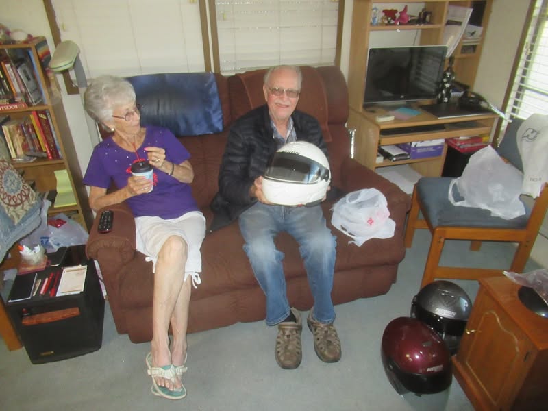 Sherm and Pat checking out his new $15 helmets. :)