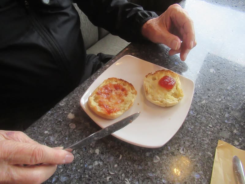 This is Steves high carb English muffin smothered in jam!