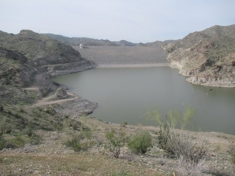Reservoir appears to be about 50 feet down from the high water mark.