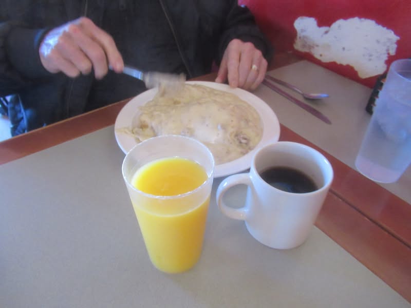 Dave had the half order with water, orange juice, and coffee.