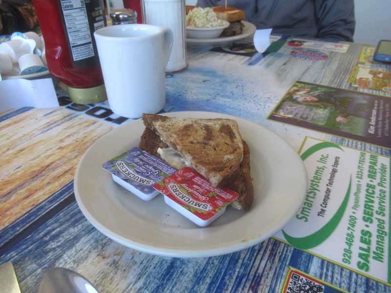Tom just had toast and Jelly until his Chicken fried steak arrived.