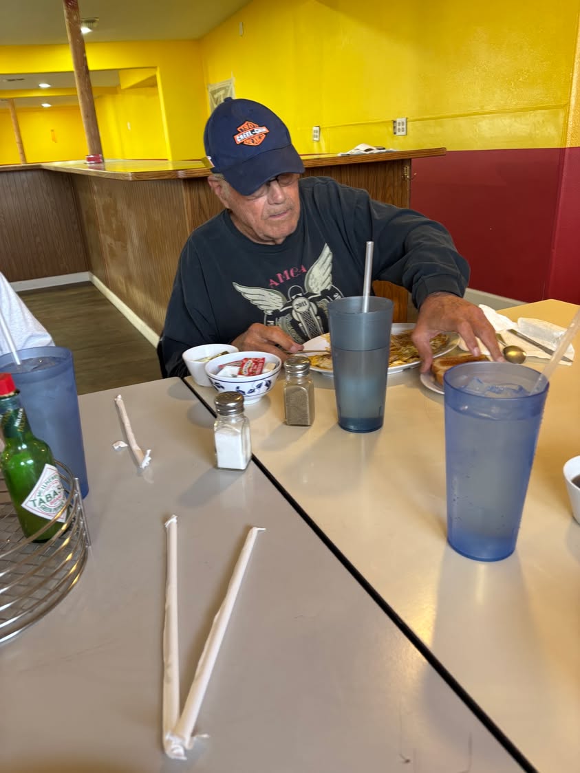 Bruce working hard to choose what to eat first.