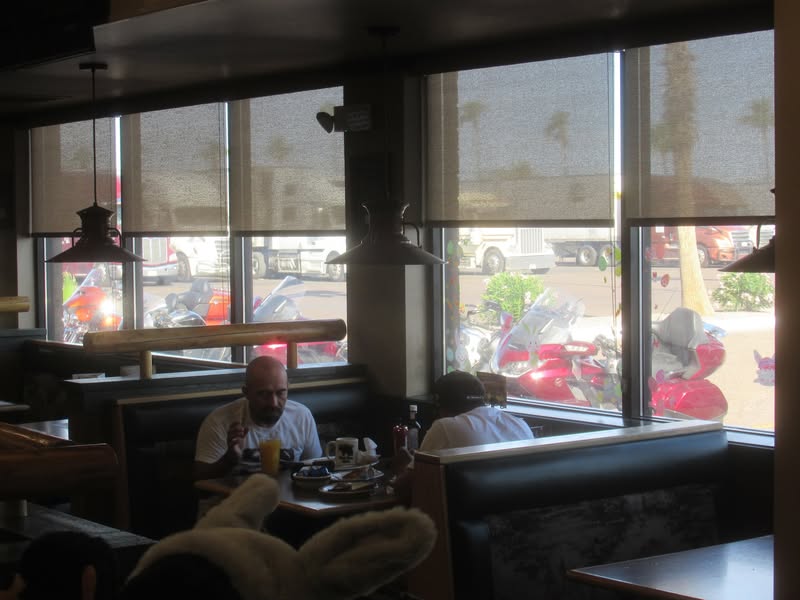 At least we can keep an eye on the bike from our table.