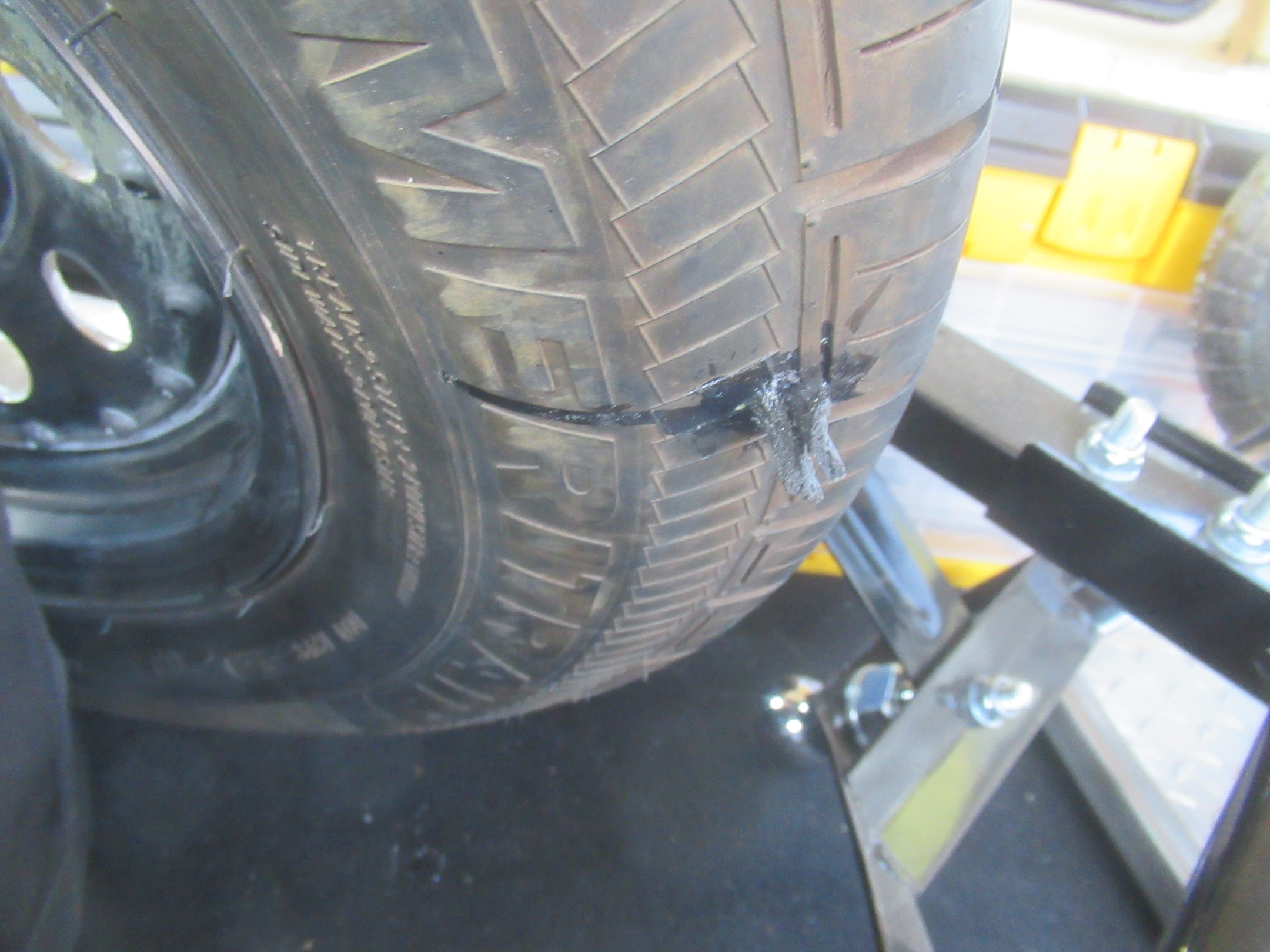 The plugged sidewall on the trailer tire