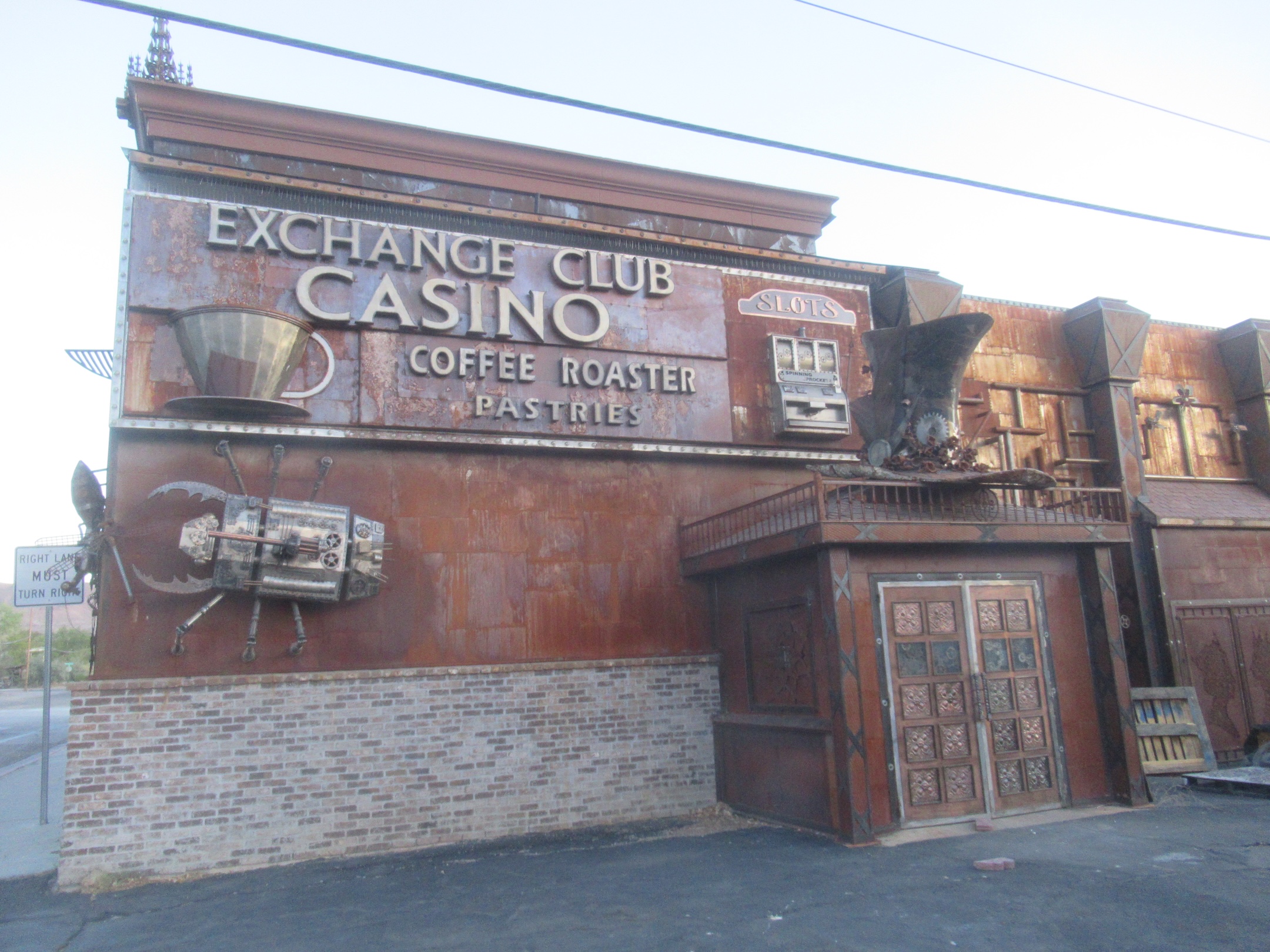 Eddie's steampunk artwork on the Exchange Club Casino exterior